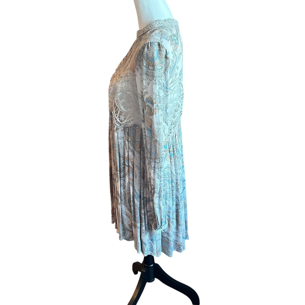 Free People Dress Size Small Sweet Thing Paisley Print Mini Dress Crochet Detail - Picture 3 of 11